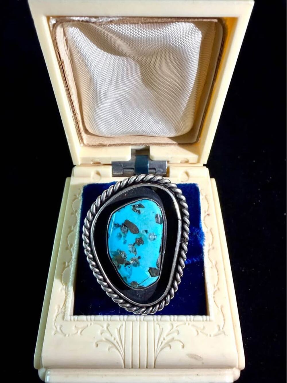 Vintage Sterling Silver Turquoise Ring – Sz 6.5, 12g (Unsigned)